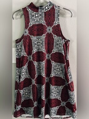 Kersh Geometric Tile Print Sleeveless Shift Dress Size Small S/P Red Black Mod